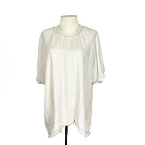 Umgee linen blend top size 1XL oatmeal fray raw edge hem short sleeve plus‎ size